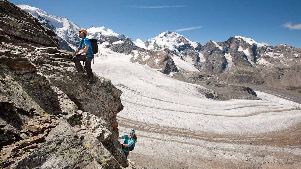 ENGADIN ST. MORITZ: einfache Route auf dem Klettersteig Piz Trovat, Diavolezza